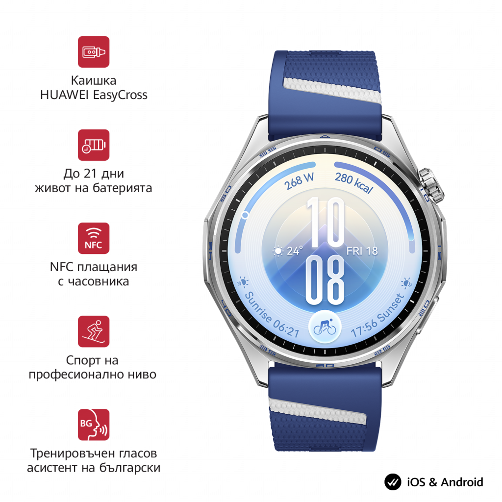 Смарт часовник Huawei Watch GT 7 &nbsp;Atum-B39FC Blue and White Fluoroelastomer